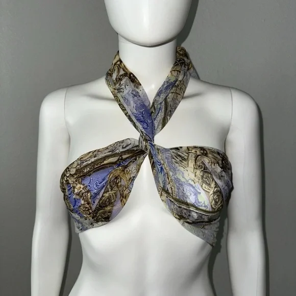 Camilla “Guilded Pleasures” blue white silk long scarf shawl belt top headwrap